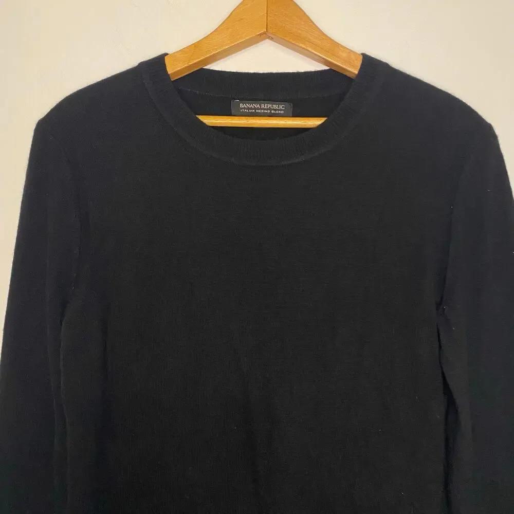 Mens‎ Banana Republic Black Sweater Italian Merino Wool Blend Quiet Luxury Small